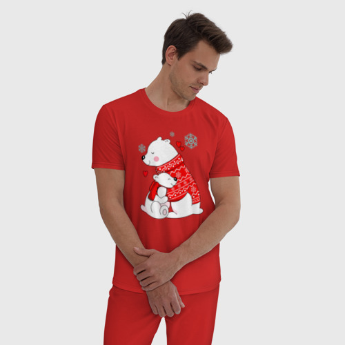 Мужская пижама хлопок Медведица с медвежонеком, цвет красный - фото 3