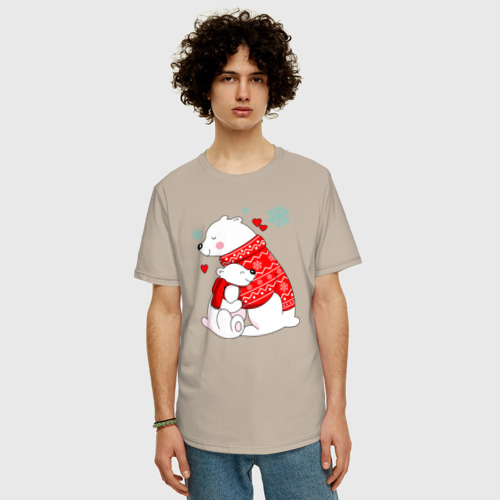 Мужская футболка хлопок Oversize Медведица с медвежонеком, цвет миндальный - фото 3