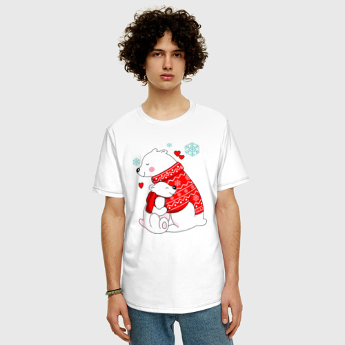 Мужская футболка хлопок Oversize с принтом Медведица с медвежонеком, фото на моделе #1