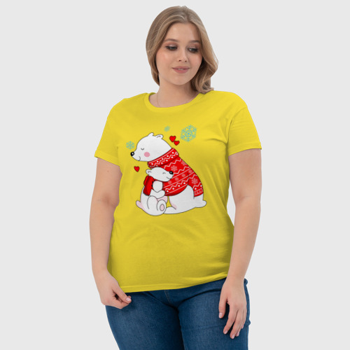 Женская футболка хлопок Медведица с медвежонеком, цвет желтый - фото 6