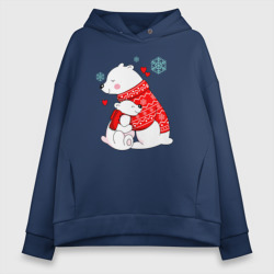 Женское худи Oversize хлопок Медведица с медвежонеком