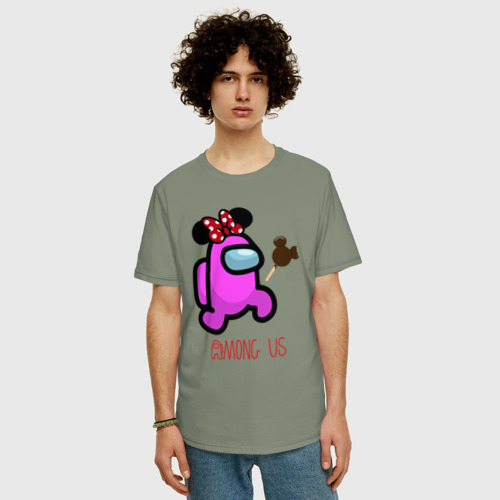 Мужская футболка хлопок Oversize Among Us Минни, цвет авокадо - фото 3