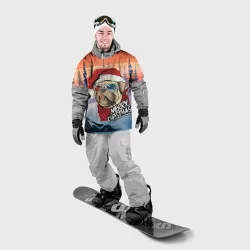 Накидка на куртку 3D Мопс новогодний в очках - Счастливого рождества