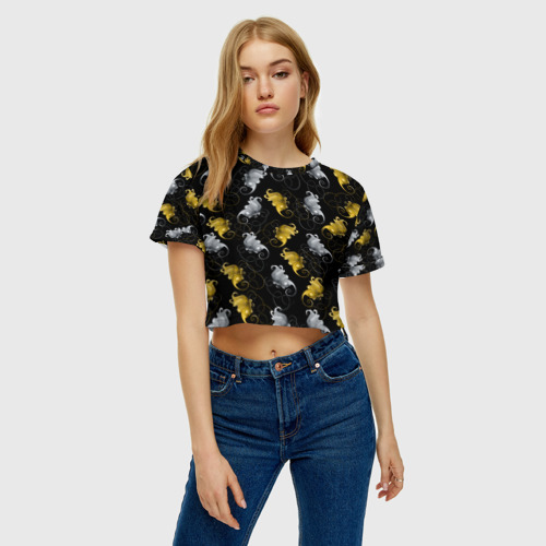 Женская футболка Crop-top 3D БАБОЧКИ В ЗОЛОТЕ И СЕРЕБРЕ - фото 4