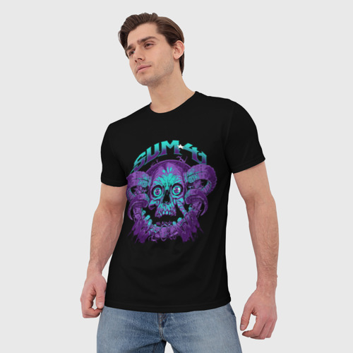 Мужская футболка 3D с принтом Sum 41 skull, фото на моделе #1
