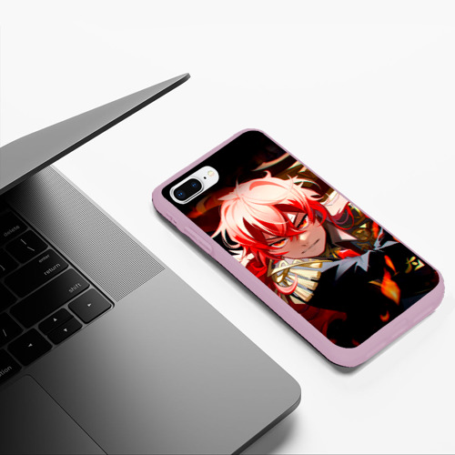 Чехол для iPhone 7Plus/8 Plus матовый Genshin Impact Diluc, цвет розовый - фото 5