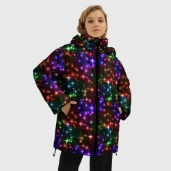 Женская зимняя куртка Oversize Разноцветное сияние космоса паттерн - фото 2