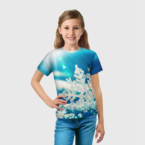 Детская футболка 3D Снежинка На Солнце Новый Год, цвет 3D печать - фото 5