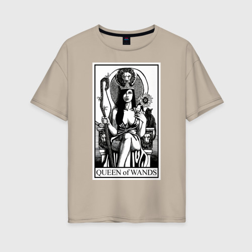 Женская футболка хлопок Oversize Таро Queen of wands, цвет миндальный