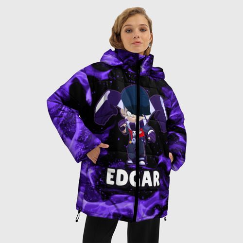 Женская зимняя куртка 3D с принтом Brawl Stars Edgar, фото на моделе #1
