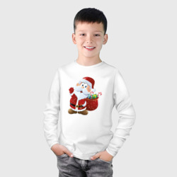 Лонгслив с принтом Дед Мороз для ребенка, вид на модели спереди №2. Цвет основы: белый