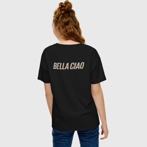 Женская футболка хлопок Oversize с принтом Payday Bella Ciao, вид сзади #2