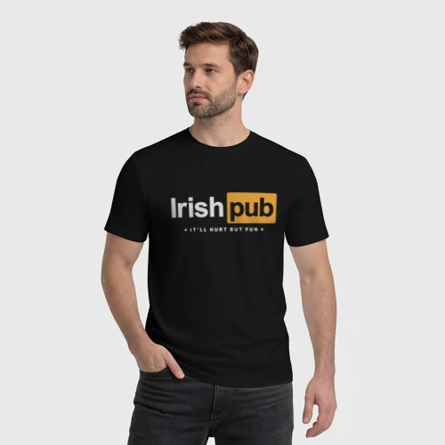 Мужская футболка хлопок с принтом Irish Pub, фото на моделе #1