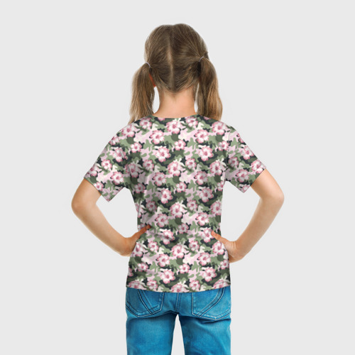 Детская футболка 3D с принтом Камуфляж из цветов, вид сзади #2
