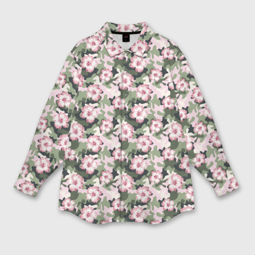 Женская рубашка oversize 3D с принтом Камуфляж из цветов, вид спереди #2