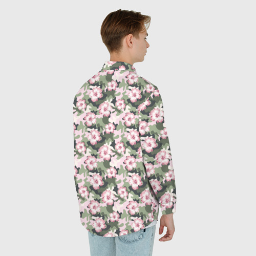 Мужская рубашка oversize 3D с принтом Камуфляж из цветов, вид сзади #2