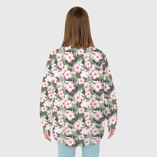 Женская рубашка oversize 3D с принтом Камуфляж из цветов, вид сзади #2