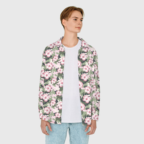Мужская рубашка oversize 3D с принтом Камуфляж из цветов, вид сбоку #3