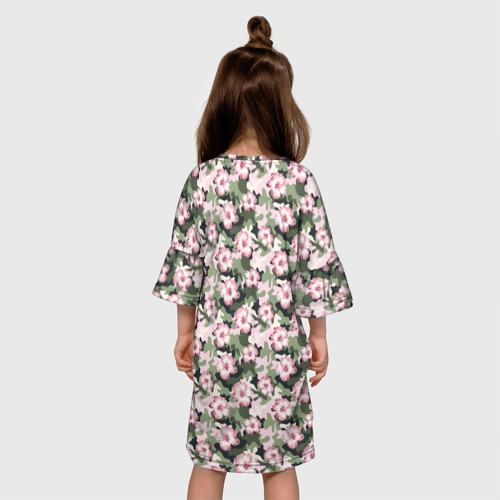 Детское платье 3D с принтом Камуфляж из цветов, вид сзади #2