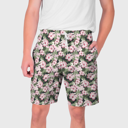 Мужские шорты 3D с принтом Камуфляж из цветов, вид спереди #2