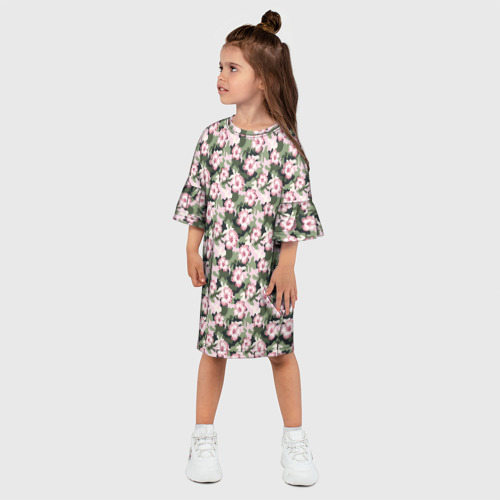 Детское платье 3D с принтом Камуфляж из цветов, фото на моделе #1