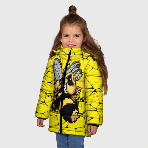 Зимняя куртка для девочек 3D Дикая пчела, цвет светло-серый - фото 3