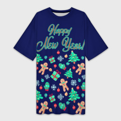 Платье-футболка 3D С Новым 2023 Годом - пряни и подарки