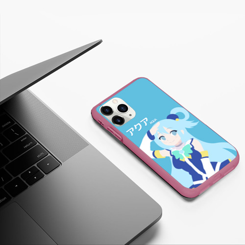 Чехол для iPhone 11 Pro матовый Коносуба Аква лого, цвет малиновый - фото 5