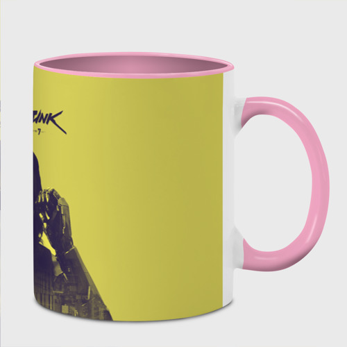 Кружка с полной запечаткой Cyberpunk 2077 с Киану Джонни Сильверхенд, цвет белый + розовый