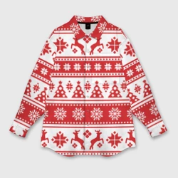 Женская рубашка oversize 3D Новый Год Олени и снежинки