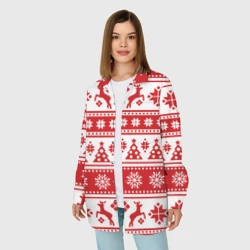 Женская рубашка oversize 3D Новый Год Олени и снежинки - фото 2