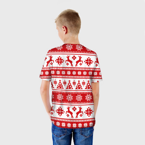 Детская футболка 3D с принтом Новый Год | Олени и снежинки, вид сзади #2