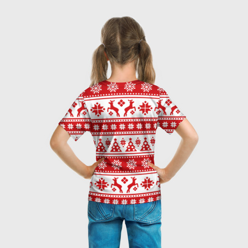 Детская футболка 3D с принтом Новый Год | Олени и снежинки, вид сзади #2