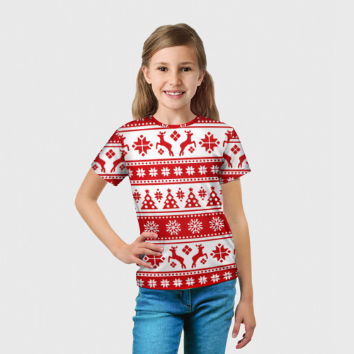 Детская футболка 3D с принтом Новый Год | Олени и снежинки, вид сбоку #3