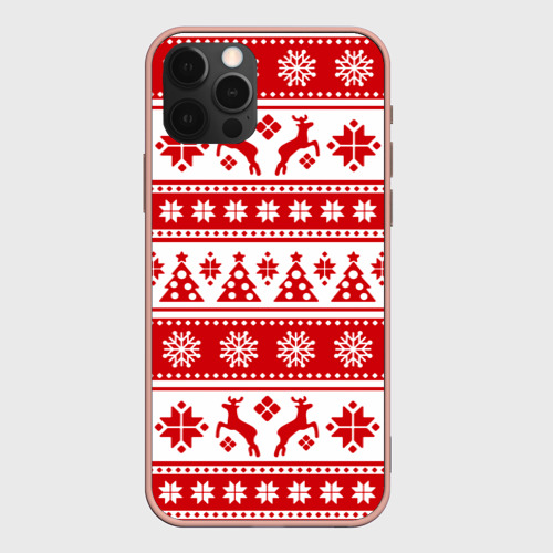 Чехол для iPhone 12 Pro Max с принтом Новый Год Олени и снежинки, вид спереди #2