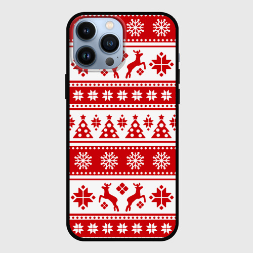 Чехол для iPhone 13 Pro Max с принтом Новый Год Олени и снежинки, вид спереди #2