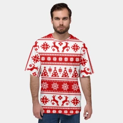 Мужская футболка oversize 3D Новый Год Олени и снежинки - фото 2