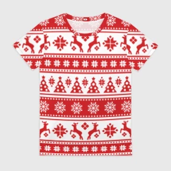 Женская футболка 3D Новый Год Олени и снежинки