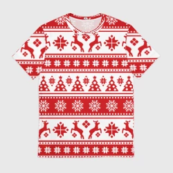 Мужская футболка 3D Новый Год Олени и снежинки