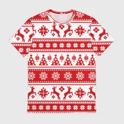 Мужская футболка 3D Новый Год Олени и снежинки