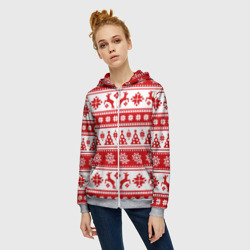 Женская толстовка 3D на молнии Новый Год Олени и снежинки - фото 2