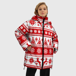 Женская зимняя куртка Oversize Новый Год Олени и снежинки - фото 2