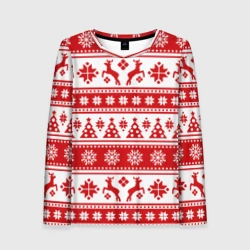 Женский лонгслив 3D Новый Год Олени и снежинки