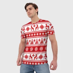 Мужская футболка 3D Новый Год Олени и снежинки - фото 2