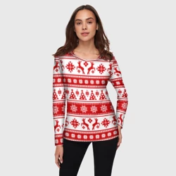 Женский лонгслив 3D Новый Год Олени и снежинки - фото 2