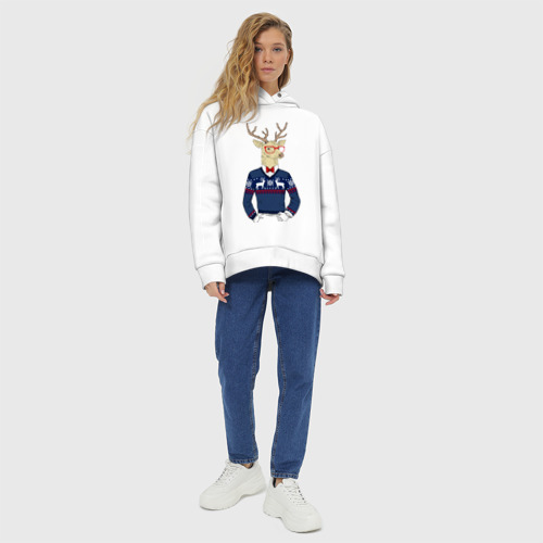 Женское худи Oversize хлопок Hipster Deer Новогодний Олень Хипстер 2022 - фото 6