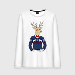 Мужской лонгслив хлопок Hipster Deer Новогодний Олень Хипстер 2022