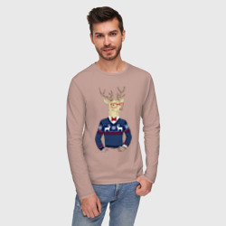 Мужской лонгслив хлопок Hipster Deer Новогодний Олень Хипстер 2022 - фото 2