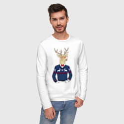 Мужской лонгслив хлопок Hipster Deer Новогодний Олень Хипстер 2022 - фото 2