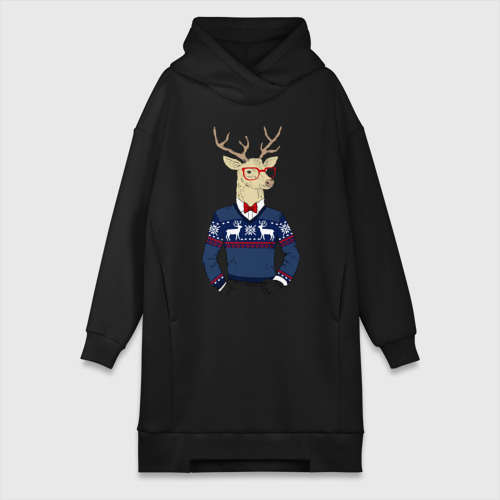 Платье-худи хлопок Hipster Deer Новогодний Олень Хипстер 2022, цвет черный